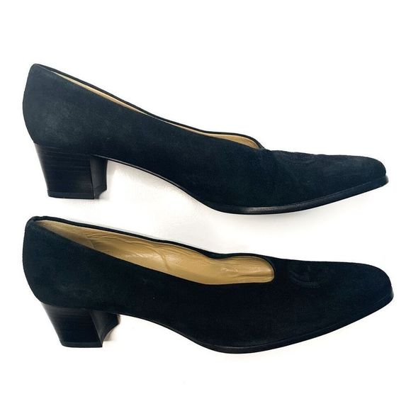 Gucci Interlocking GG Logo Heels 10 Black Suede Shoes Slip On Block Heel Pumps - Picture 4 of 10